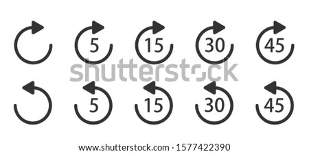 Replay icon for application and web or Media player control. Repeat 5, 15, 30, 45 seconds simple vector icon. Replay icons.