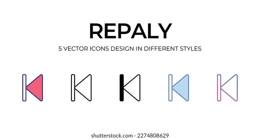 replay Icon Design in Five style with Editable Stroke. Line, Solid, Flat Line, Duo Tone Color, and Color Gradient Line. Suitable for Web Page, Mobile App, UI, UX and GUI design.