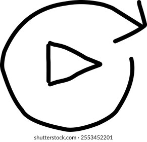 replay icon in Doodle style.Replay icon isolated on white background. Video replay button icon vector