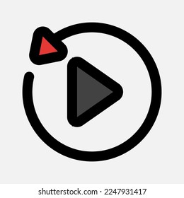 Replay icon in filled line style about multimedia, use for website mobile app presentation