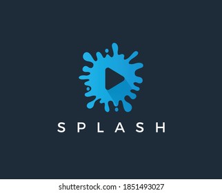 replay icon like video play button. simple flat style trend modern blue logotype graphic design on black background. 