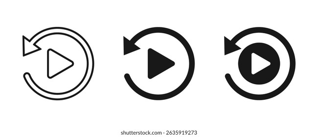 Replay icon set. Playback icon is thin and outlined. Repeat icon. Replay line and solid icon vector illustration set.