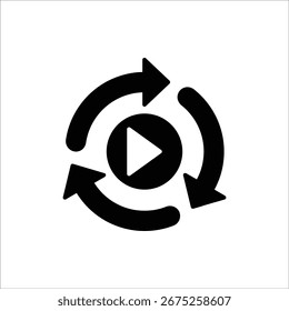 Icono de reproducción. Video Reproducir símbolo de Botón. Icono de repetición. Video Icono del Botón aislado en el fondo blanco.