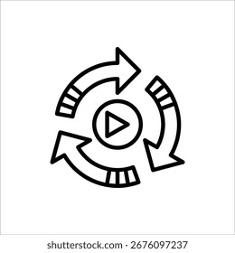 Replay icon. Replay video button symbol. Replay video button icon for web design. Isolated on white background.