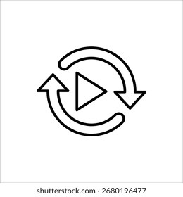 Ícone Reproduzir. Reproduzir símbolo de botão de vídeo. Ícone Repetir. Ícone do botão Reproduzir vídeo Isolado no fundo branco.