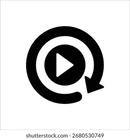 Replay icon. Replay video button symbol. Repeat icon. Replay video button icon Isolated on white background.