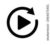 Replay icon. Video movie play button vector sign. Flat design. Playback symbol. Restart. Repeat. Music refresh. Circular arrow.