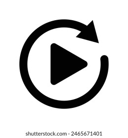 Replay icon. Video movie play button vector sign. Flat design. Playback symbol. Restart. Repeat. Music refresh. Circular arrow.