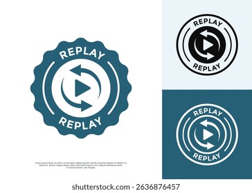 Replay like a video play button.  Suitable for watching streaming video player or Live stream webinar UI emblem. Vector illustration badge