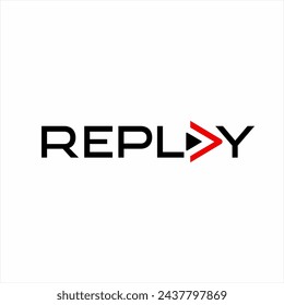 Replay logo design. Illustration of the word replay with the play symbol on the letter A.