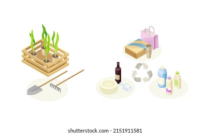 Replenishable resources and recyclable waste isometric vector illustratio