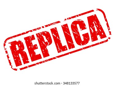 REPLICA red stamp text on white