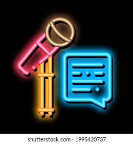 Replica Talking in Microphone neon light sign vector. Glowing bright icon Replica Talking in Microphone Sign. transparent symbol illustration