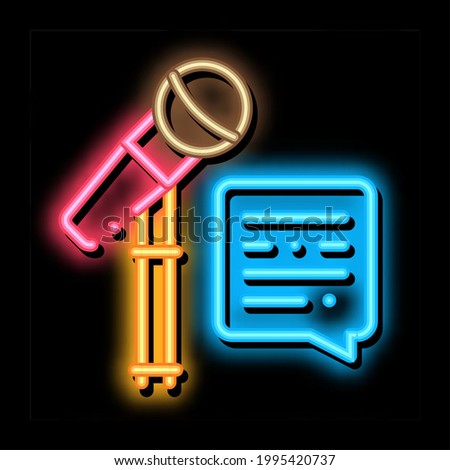 Replica Talking in Microphone neon light sign vector. Glowing bright icon Replica Talking in Microphone Sign. transparent symbol illustration