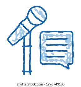 Replica Talking in Microphone sketch icon vector. Hand drawn blue doodle line art Replica Talking in Microphone Sign. isolated symbol illustration