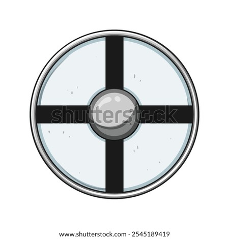 replica viking shield cartoon. medieval armor, protection combat, scandinavian craftsmanship replica viking shield sign. isolated symbol vector illustration