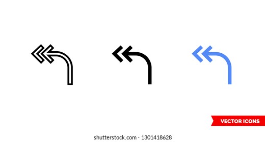 Reply all arrow icon of 3 types: color, black and white, outline. Isolated vector sign symbol.
