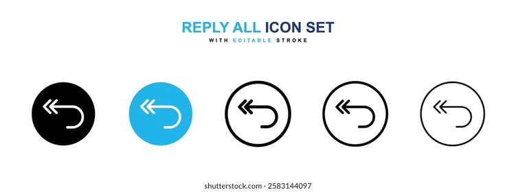 Reply all icons vector collection in black and blue colors on white background