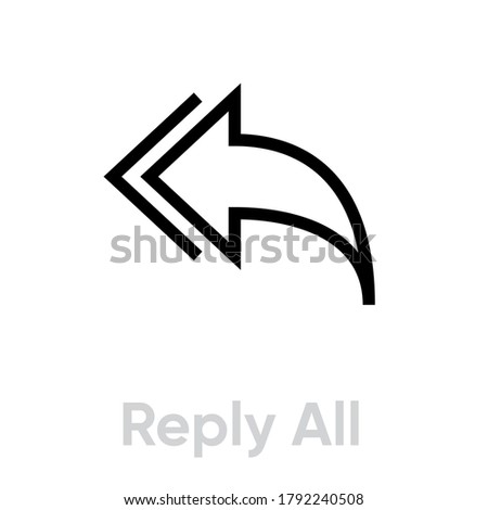 Reply all linear badge in flat style. Editable vector outline. Single pictogram. Answer all sign. Black outline icon double arrow pointing to the left isolated on white background.