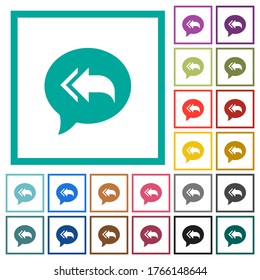 Reply to all recipients flat color icons with quadrant frames on white background