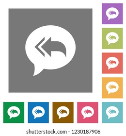 Reply to all recipients flat icons on simple color square backgrounds
