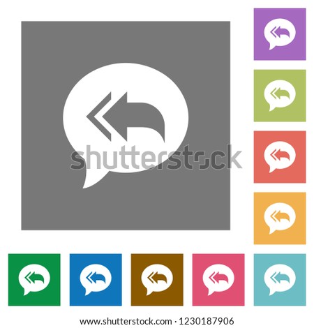 Reply to all recipients flat icons on simple color square backgrounds
