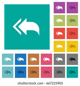 Reply to all recipients multi colored flat icons on plain square backgrounds. Included white and darker icon variations for hover or active effects.