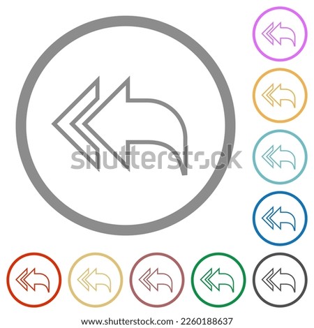 Reply to all recipients outline flat color icons in round outlines on white background