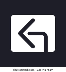 Reply arrow dark mode glyph ui icon. Send response. Social network. User interface design. White silhouette symbol on black space. Solid pictogram for web, mobile. Vector isolated illustration