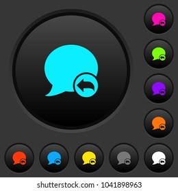 Reply blog comment dark push buttons with vivid color icons on dark grey background