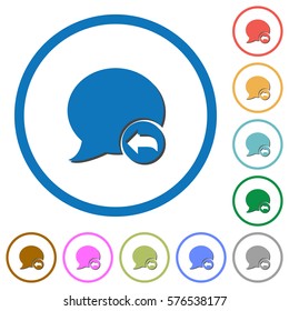 Reply blog comment flat color vector icons with shadows in round outlines on white background