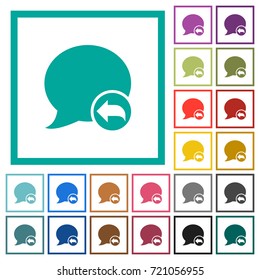 Reply blog comment flat color icons with quadrant frames on white background