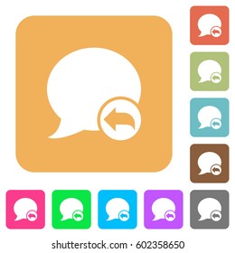 Reply blog comment flat icons on rounded square vivid color backgrounds.