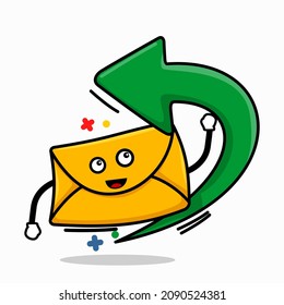 reply email concept. isolated cute mail cartoon face with reply arrow vector illustration