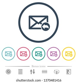 Reply mail flat color icons in round outlines. 6 bonus icons included.