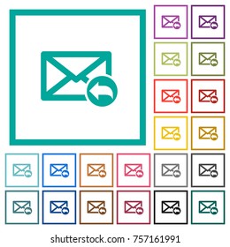 Reply mail flat color icons with quadrant frames on white background