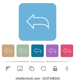 Reply to mail outline white flat icons on color rounded square backgrounds. 6 bonus icons included