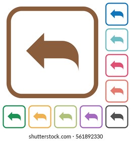 Reply to mail simple icons in color rounded square frames on white background