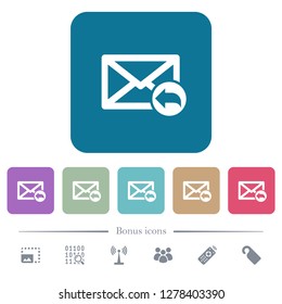 Reply mail white flat icons on color rounded square backgrounds. 6 bonus icons included