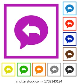 Reply message flat color icons in square frames on white background