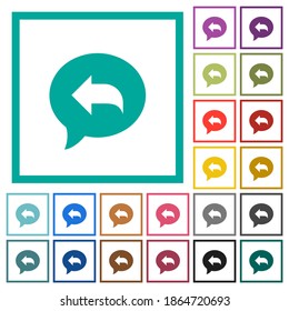 Reply message flat color icons with quadrant frames on white background