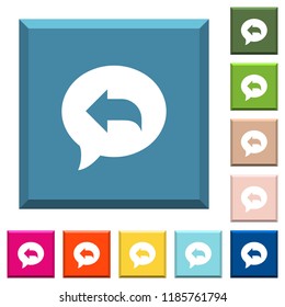 Reply message white icons on edged square buttons in various trendy colors