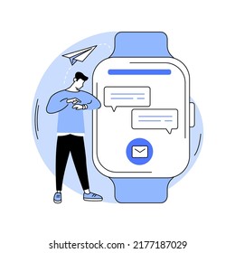 Reply to messages with smartwatch isolated cartoon vector illustrations. Man typing message using smartwatch, mobile technology, wireless connection, online communication vector cartoon.