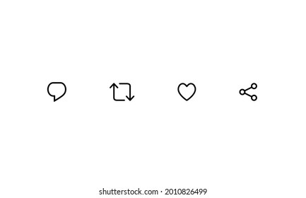 Reply Tweet, Retweet, Like, and Share. Icon Set of Social Media Elements. Vector Illustration	