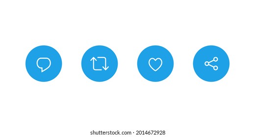 Reply Tweet, Retweet, Like, and Share. Icon Set of Social Media. Vector Illustration