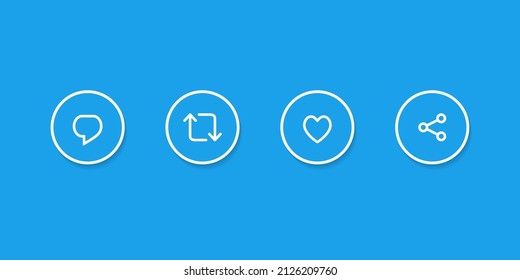 Reply Tweet, Retweet, Like, and Share Icon Vector in Flat Style