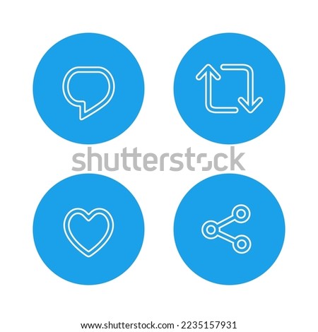 Reply tweet, retweet, like, and share icon in line style. Social media elements. Vector illustration