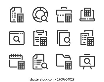 Report, Accounting and Business research vector line icons.