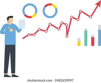 consultoría de análisis de informes. Informe de crecimiento de la industria, Visualización de datos con gráficos, Colaboración entre ingeniero e inversor, Perspectiva de inversión de la industria, Vector plano
