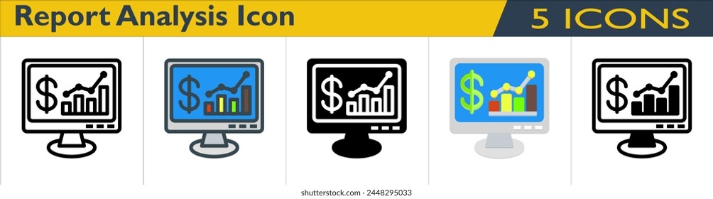 Report Analysis icon with 5 styles (outline, color lineal, solid, color and mixed)